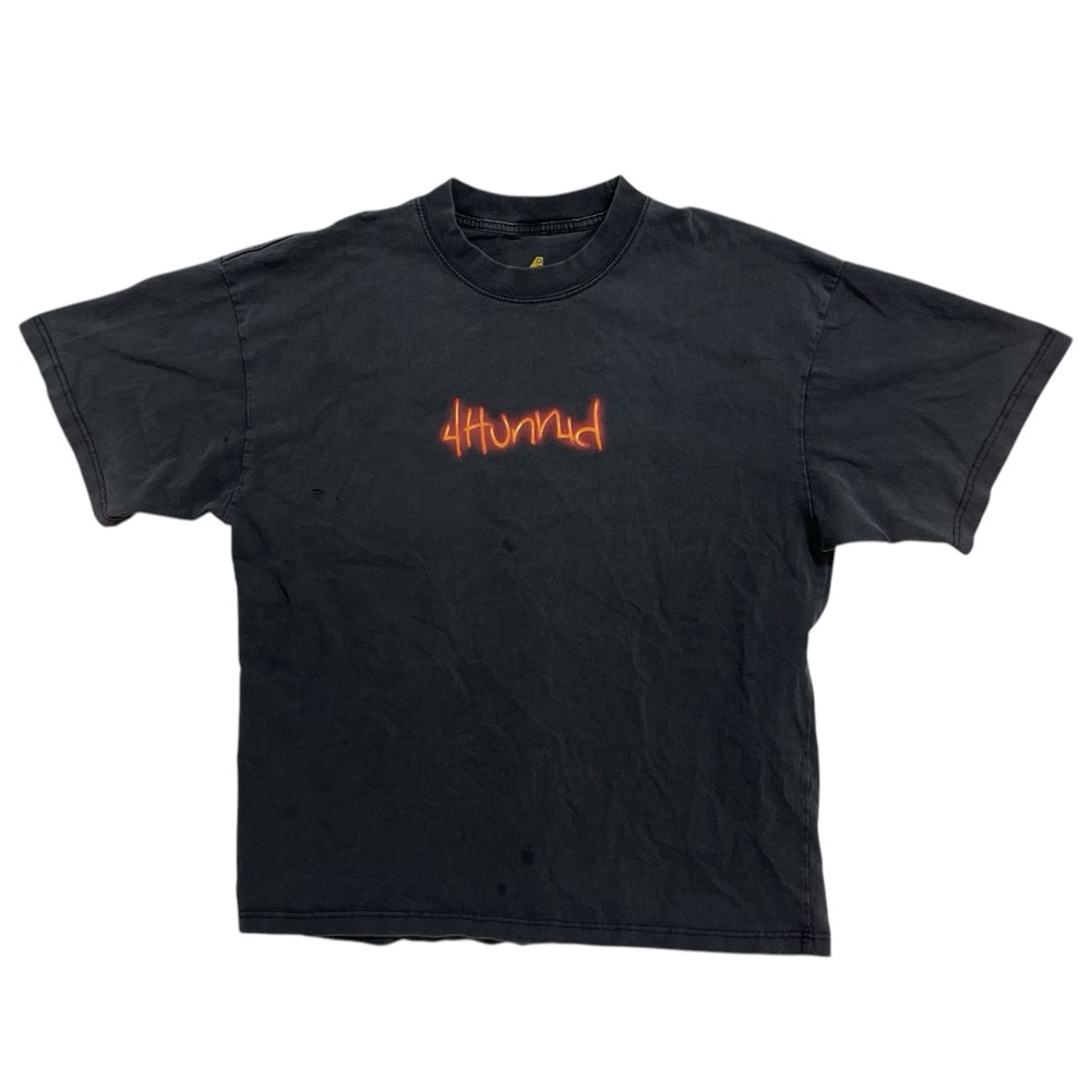 4Hunnid Black Graphic‎ Tee with Flame and Card Design Men’s XL - Picture 3 of 8